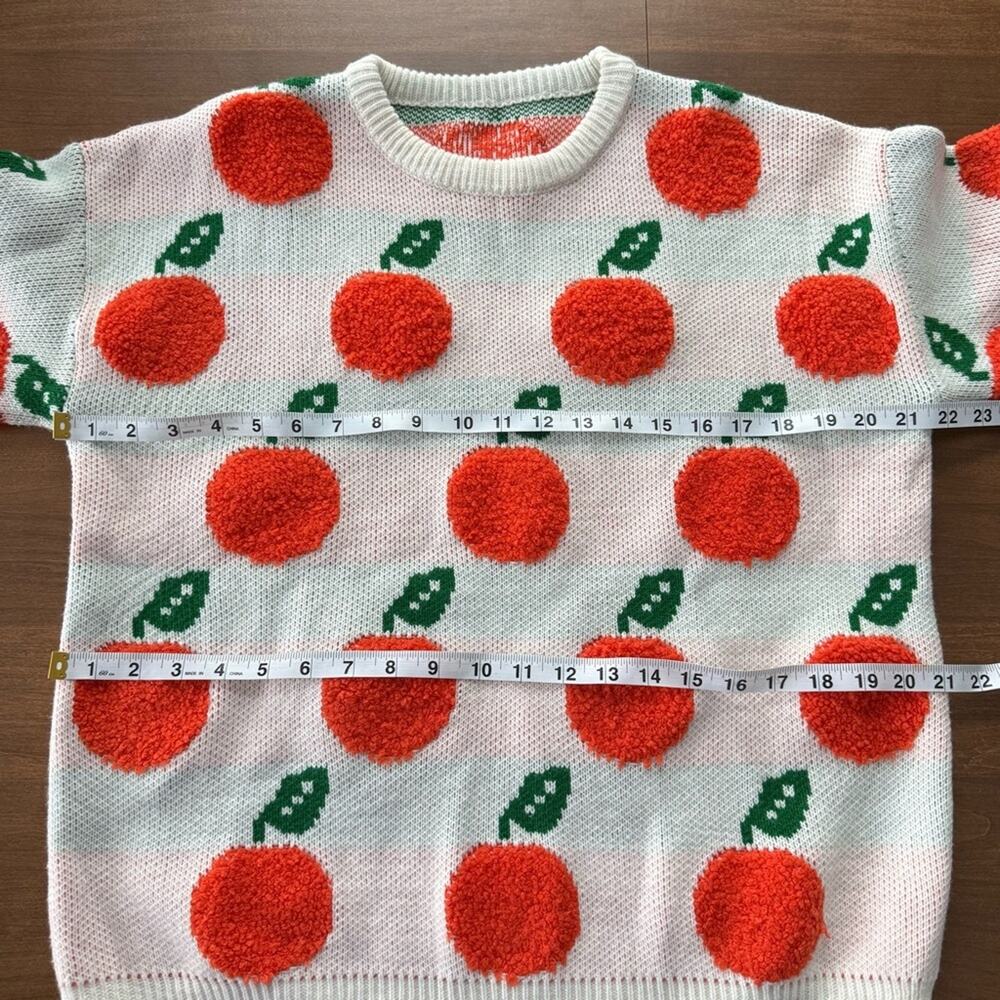 Unbranded Womens Knitted Orange Sweater Casual Cute Loose Pullover Fruit Texture - Picture 5 of 6